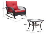3 Pieces Conversation Set, Outdoor Wicker Rocker Patio Bistro Set, Rocking Chair with Glass Top Side W1889P500208