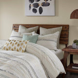 Cotton Printed Comforter Set with Trims Off White/Gray Full/Queen B03596409