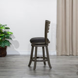 24" Counter Height Slat Back Swivel Stool, Weathered Gray Finish, Charcoal Fabric Seat B04660698
