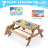 3-in-1 Kids Outdoor Wooden Picnic Table With Umbrella, Convertible Sand & Wate, Gray ASTM & CPSIA 13677704