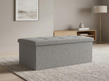 Upholstered Folding Storage Bench Grey Linen, Padded Seat with Hidden Storage, Collapsible Design 81565987