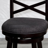 24" Counter Height X-Back Swivel Stool, Espresso Finish, Charcoal Fabric Seat B04660714