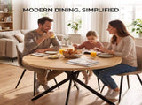 42" Round Dining Table for 4 Persons, Melamine MDF Tabletop & Black Metal Cross Legs, Natural Wood 74770377