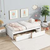 Twin Size Bed with 2 Drawers, Solid Rubber Wood Bed,White W504P313037