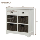 Rustic Storage Cabinet with Two Drawers and Four Classic Rattan Basket for Dining Room/Living Room 05936354