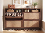 Boho Style Shoe Cabinet Cabinet with 4 Flip Drawers & Open Shelves, Freestanding Shoe Organizer for 53351732