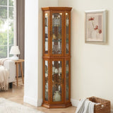 Corner Curio Cabinet with Lights, Adjustable Tempered Glass Shelves, Mirrored Back, Display W1693P165016