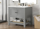 24" Grey Modern Sleek Bathroom Vanity Elegant Ceramic Sink with Solid Wood Frame Open Style N725P246473E