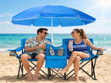 55.91"*19.69"*31.50"Double Folding Beach Chair with Removable Adjustable Umbrella, 2-Person XL 87545942