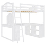 ZUN Full Wooden Loft Bed with U-shaped Desk,Storage Compartments and Tri-fold Mirror, White 71431452