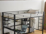 Twin Size Metal Loft Bed with Desk and Storage Shelves, Full-length Guardrails, Loft Bed Frame for 52452716