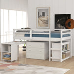 ZUN Low Study Twin Loft Bed with Cabinet and Rolling Portable Desk - White 09527579