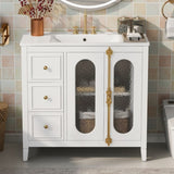 36-inch Bathroom Vanity 2 Soft Close Doors, Solid Wood Frame Modern Bathroom Storage Cabinet N710P223192K