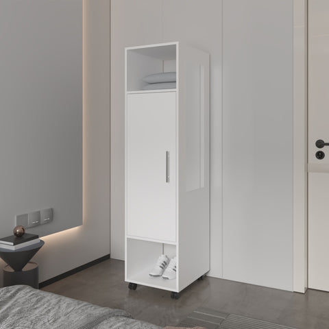 ZUN Summit Wardrobe in melamine with mirror,door and open storage B128P225195