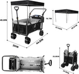 Collapsible Wagon Heavy Duty Folding Wagon Cart with Removable Canopy, 4" Wide Large All Terrain 27662772