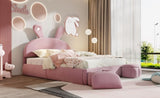Full Size Upholstered Platform Bed with Cartoon Ears Shaped Headboard and Light, Pink N709P195300H