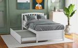 Twin size Platform Bed Wood Bed Frame with Trundle, White WF194302AAK