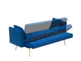 71-inch convertible love seat sofa, American retro blue velvet material, suitable for small living W6295P549831