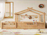 Twin Size Floor Bed with Guardrails and Roof, Kids House Floor Bed with a Small Built-in Tray and W1580P396331