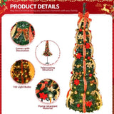 6 FT Fully Decorated Pre-lit Christmas Tree, Pop Up Artificial Xmas Tree with 150 Warm Lights 99978008