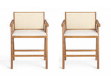 27" Height, Cream Woven Cane Plastic Backrest Bar Stool - Foam-Padded Fabric Seat & Durable N780P237930N