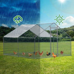 ZUN 10 x 10 ft Large Metal Chicken Coop, Walk-in Poultry Cage Chicken Hen Run House with Waterproof 15937218