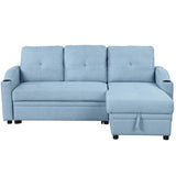 ZUN 80.3". Pull Out Sofa Bed Modern Padded Upholstered Sofa Bed , Linen Fabric 3 Seater Couch with 69621419