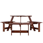 ZUN Outdoor 6 Person Picnic Table, 6 person Round Picnic Table with 3 Built-in Benches, Umbrella Hole, W2275P149763