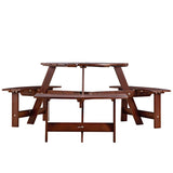 ZUN Outdoor 6 Person Picnic Table, 6 person Round Picnic Table with 3 Built-in Benches, Umbrella Hole, 21425761