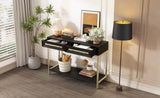 TREXM Entryway Table, Console Table with Two Drawers, Retro Hallway Table with Striking Geometric N715P227910B