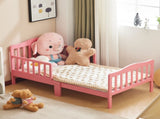 Single-layer vertical plank bed with side railings, pink, 135*75*62.5cm, wooden bed, pine, 90765179