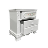 White 2-Drawer Nightstand with Floral Motifs B062P209008