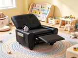 Black Kids Recliner Sofa with Retractable Footrest, Waterproof PU Leather Toddler Chair with Cup 72427419
