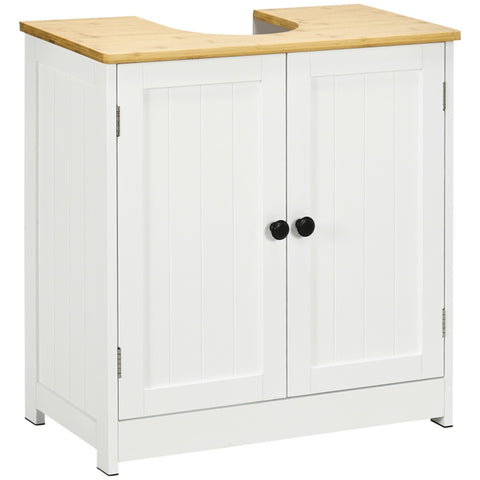 ZUN Pedestal Sink Storage Cabinet, Under Sink Cabinet with Double Doors, Crystal White, Dark Walnut-AS 34486220