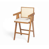 27" Height, Cream Woven Cane Plastic Backrest Bar Stool - Foam-Padded Fabric Seat & Durable N780P237930N