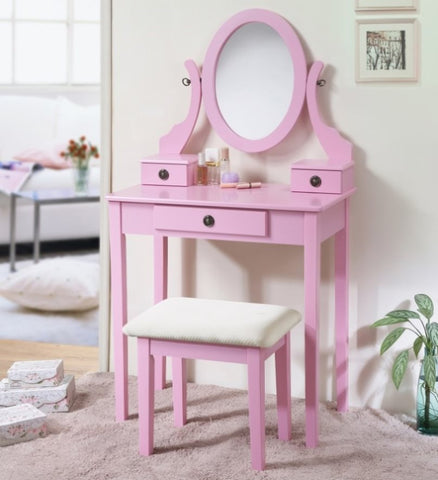 ZUN Moniys Wood Moniya Makeup Vanity Table and Stool Set, Pink T2574P163831