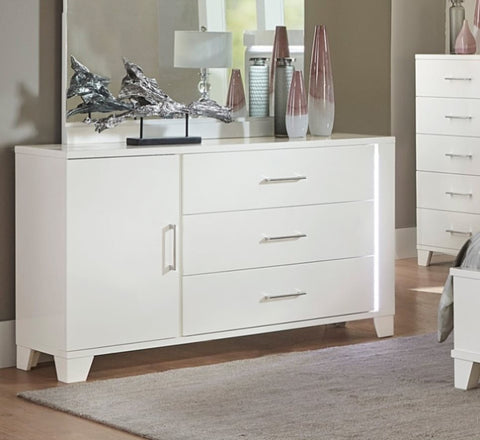 ZUN White High Gloss Finish Modern Bedroom 1pc Dresser with Drawers Adjustable Shelfs LED Light Strip B011P186570