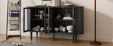 TREXM Farmhouse Sideboard Cabinet with Storage, Wood Buffet Cabinet with Glass Doors and Adjustable N715P264923B