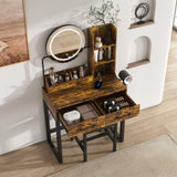 Makeup Vanity with LED Lights&3 Color and Power Outlet Makeup Vanity Table with 2 big Drawers with W509P297015