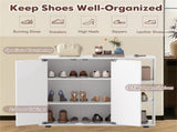 Adjustable Shelf Shoe Cabinet, 2-Door Enclosed 3-Tier Open Storage Organizer for Entryway-White 34855833