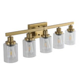 Golden 5-Light Vanity Light with Clear Glass Shades, Modern Iron Metal Bathroom Wall Fixture for 76960977