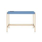 ZUN Navy Blue and Gold Writing Desk with USB Ports B062P184573