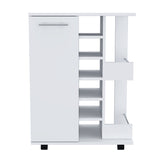 ZUN Bar Cart, Two External Shelves, Four Casters, Six Built-in Wine Rack, Single Door Cabinet -White B07091830