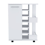 Bar Cart, Two External Shelves, Four Casters, Six Built-in Wine Rack, Single Door Cabinet -White B20091830