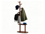 Freestanding Wooden Coat Rack with 8 Staggered Hooks & 2 Storage Shelves, Rubber Wood Hall Tree 96110880