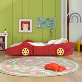 Full Size Race Car-Shaped Platform Bed with Wheels,Red WF298788AAJ