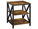 Industrial 3-Tier Wooded End Table with Metal Frame for Living Room, Rustic Brown 47629286