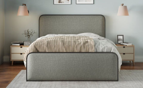 ZUN Modern Metal Bed Frame with Curved Upholstered Headboard and Footboard Bed with Under Bed Storage, WF319294AAE