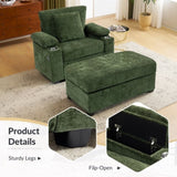 Modern Oversized Chair with Ottoman,Chenille Fabric Sofa Bed,Accent Chair Comfy Sofa with Cupholders W2606P293158