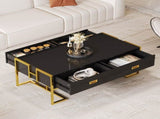 Modern Black Rectangular Coffee Table with 4 Drawers and Gold Base in 47.3" N735P305626B